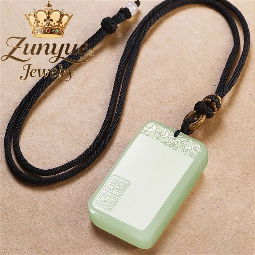 Auspicious Cloud Peace Jade Card Pendant – Elegant Luxury Jewelry