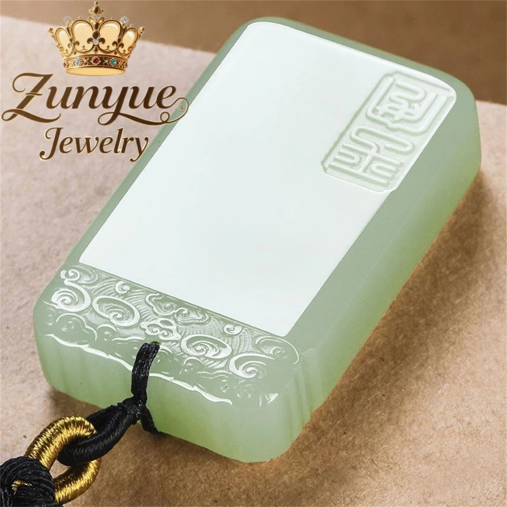 Auspicious Cloud Peace Jade Card Pendant – Elegant Luxury Jewelry