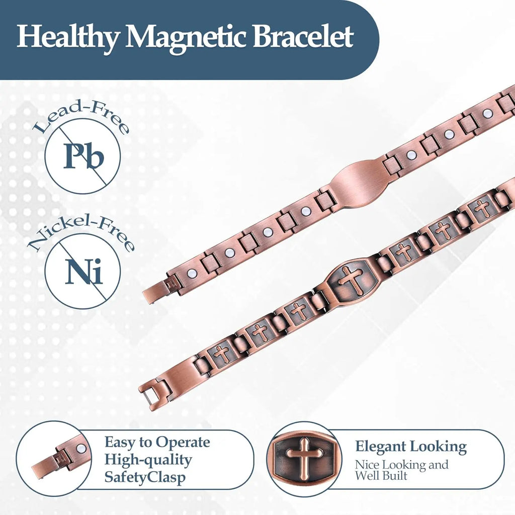 ARADOO Classic Cross Copper Bracelets for Women Men Magnetic Couple Copper Bracelet Valentine's Day Jewelry Gifts
