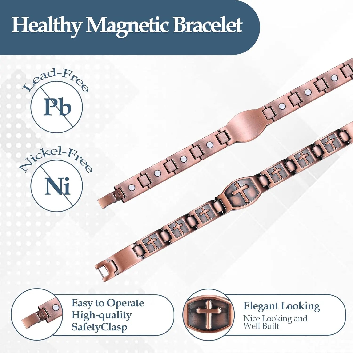 ARADOO Classic Cross Copper Bracelets for Women Men Magnetic Couple Copper Bracelet Valentine's Day Jewelry Gifts