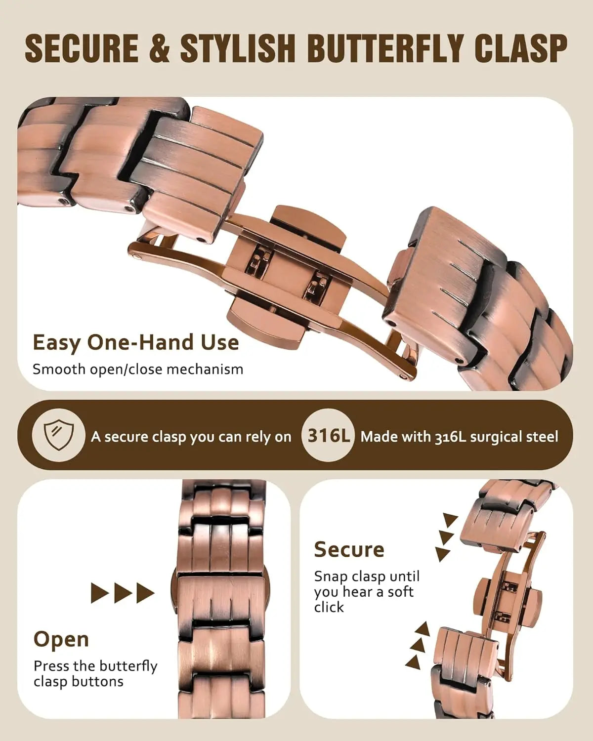 ARADOO Premium Copper Bracelet for Men with Strength 5000 Gauss Magnets Titanium Steel Wristband Jewelry Gifts