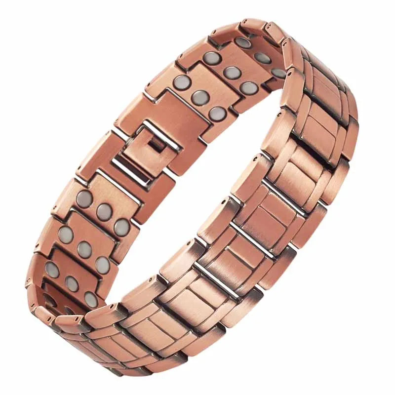 Men's copper magnetic bracelet set with three rows of magnetic chains and disassembly tools. Durable gift with size adjustment t