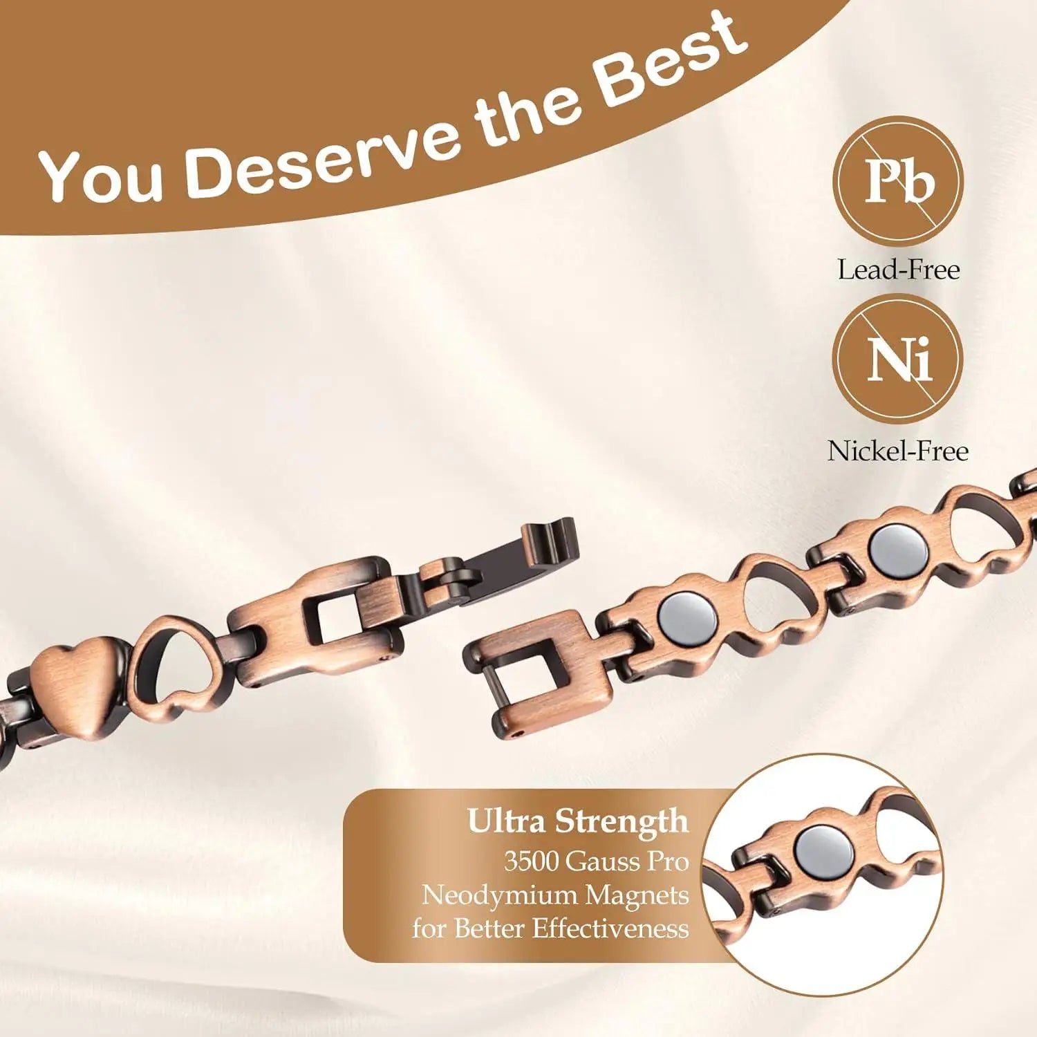 ARADOO Premium Pure Copper Bracelets For Women Love Heart Design Magnetic Wristband Jewelry Gifts