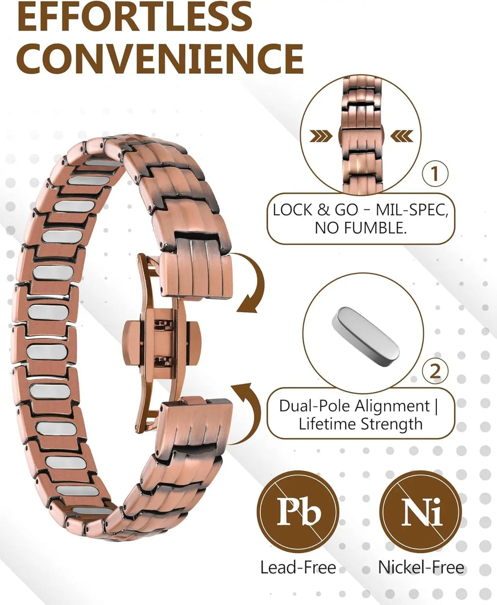 ARADOO Premium Copper Bracelet for Men with Strength 5000 Gauss Magnets Titanium Steel Wristband Jewelry Gifts