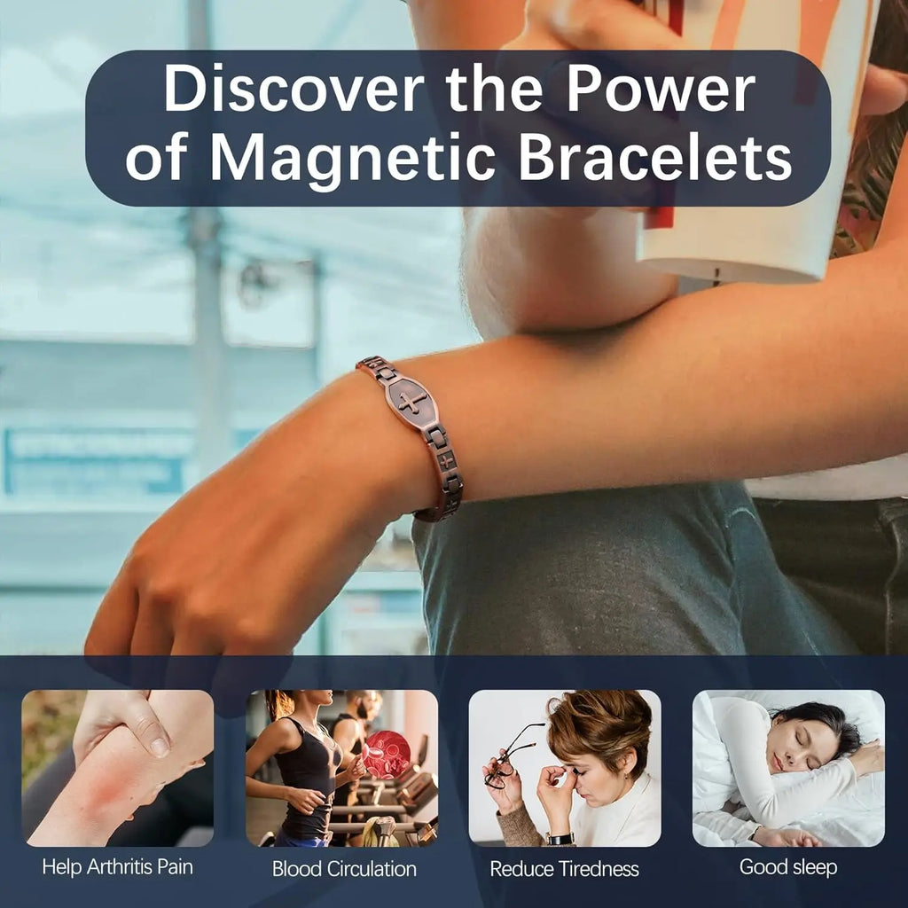ARADOO Classic Cross Copper Bracelets for Women Men Magnetic Couple Copper Bracelet Valentine's Day Jewelry Gifts
