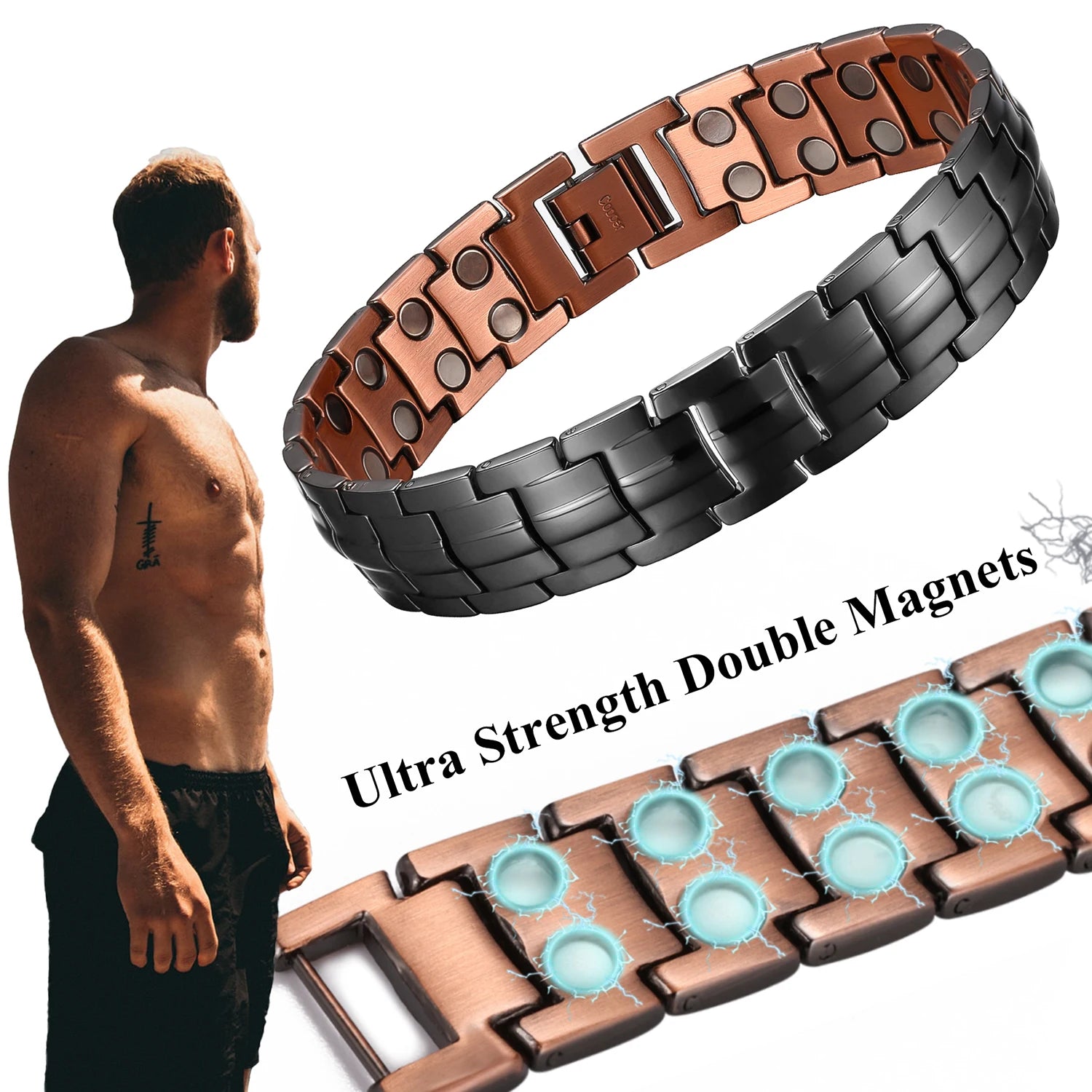 Pure Strength Copper Magnetic Bracelets for Men with Double Row Neodymium Magnets Adjustable Size Healing Bangle Couples Gifts