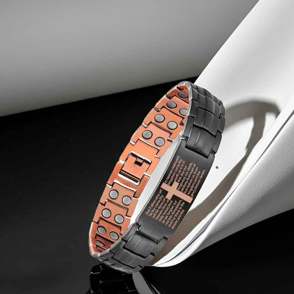 Copper Cross Magnetic Bracelet for Men – Adjustable Black Copper Jewelry