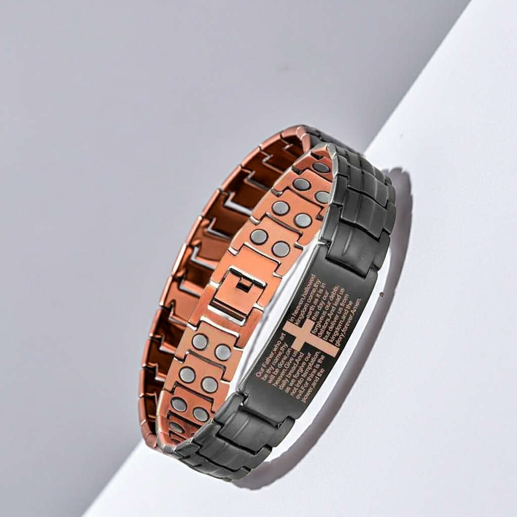 Copper Cross Magnetic Bracelet for Men – Adjustable Black Copper Jewelry