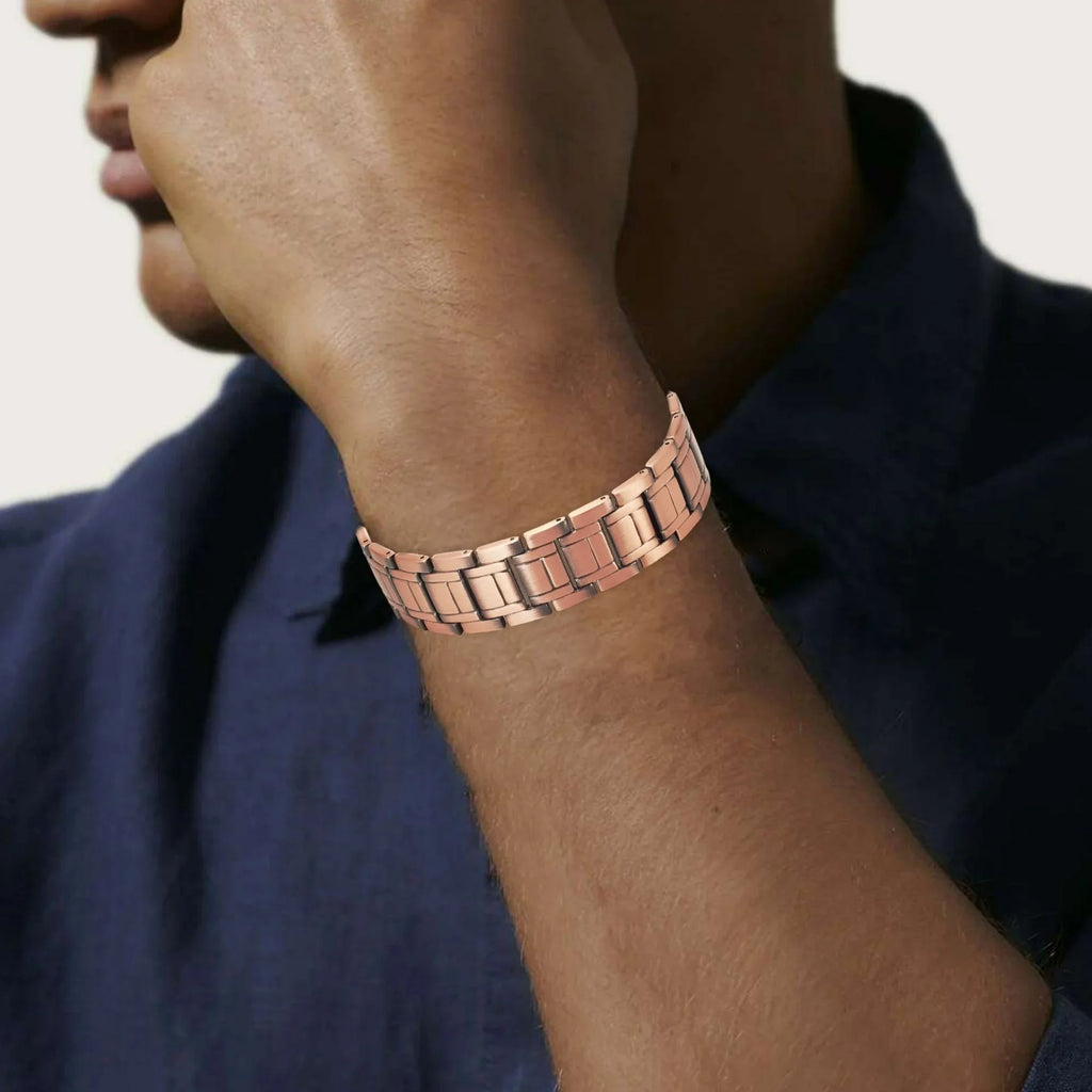 Men's copper magnetic bracelet set with three rows of magnetic chains and disassembly tools. Durable gift with size adjustment t