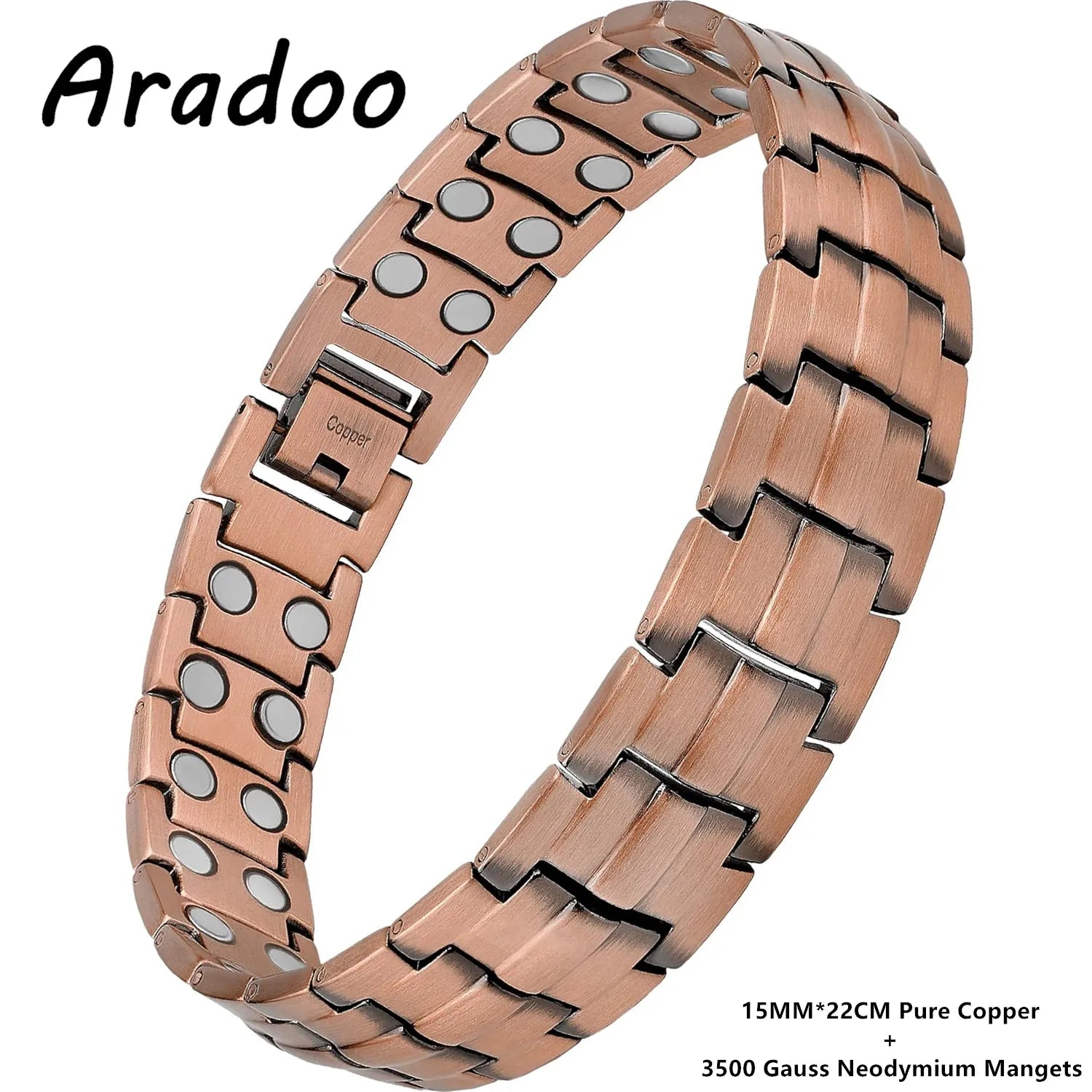 ARADOO Premium Copper Bracelet for Men with Strength 5000 Gauss Magnets Titanium Steel Wristband Jewelry Gifts