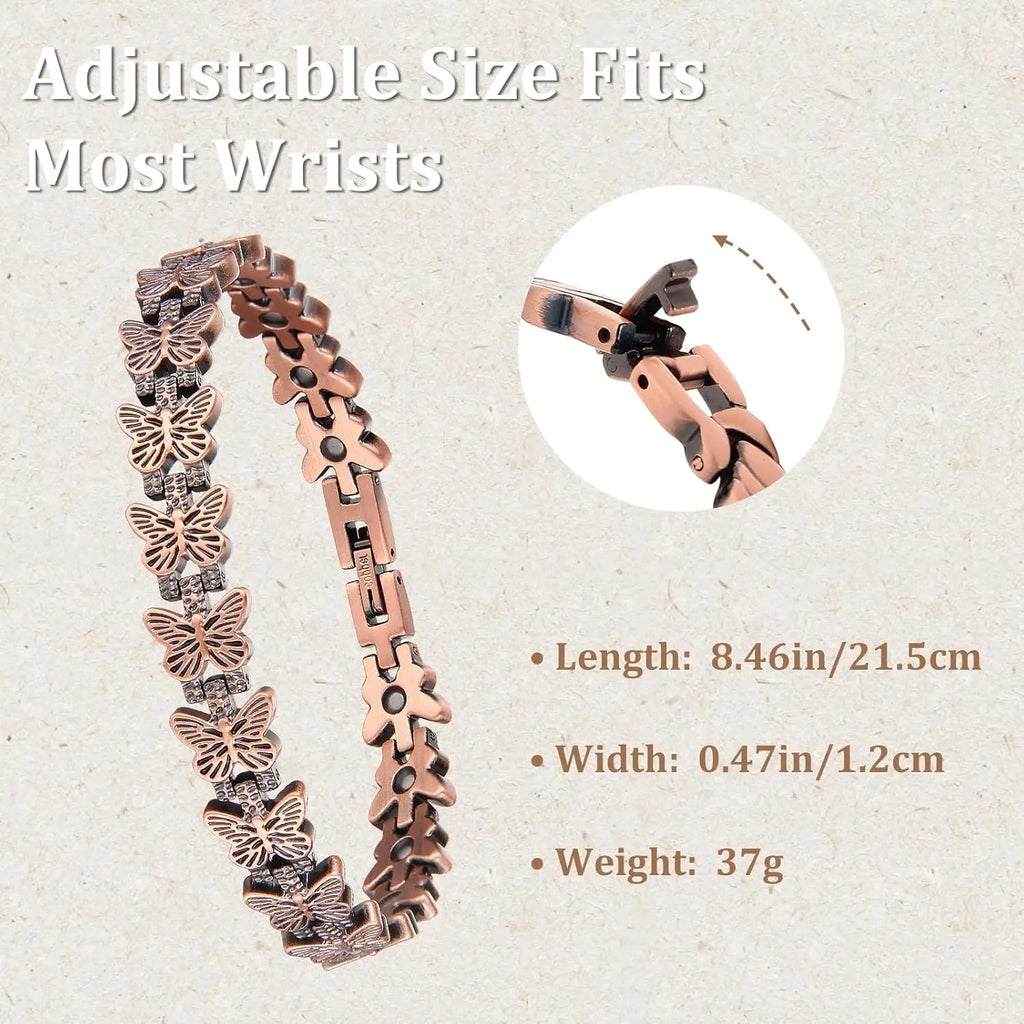ARADOO Premium Copper Butterfly Bracelet for Women with 3500 Gauss Neodymium Magnetic Bracelet Jewelry Gifts