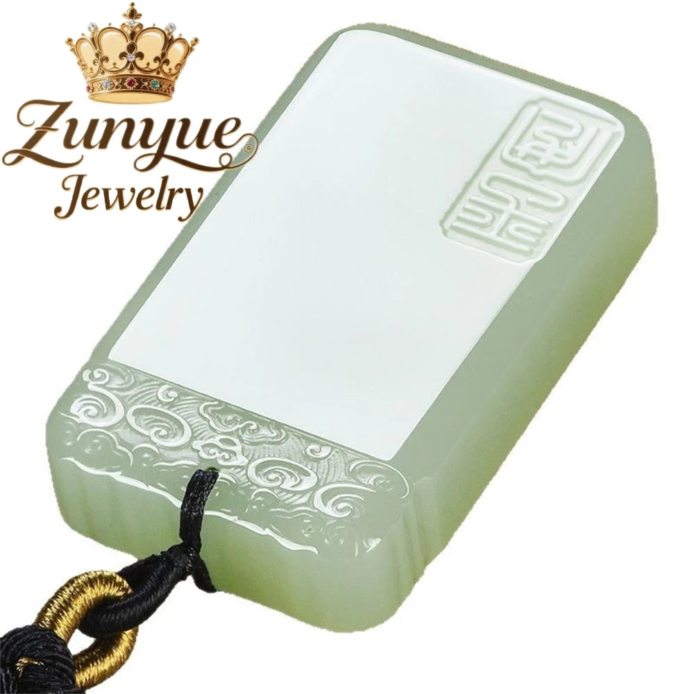 Auspicious Cloud Peace Jade Card Pendant – Elegant Luxury Jewelry