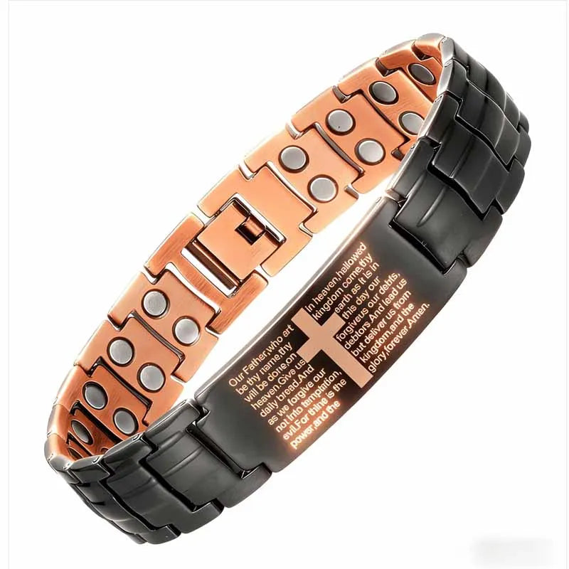 Men's Copper Cross Magnetic Bracelet - Adjustable Black Copper Jewelry