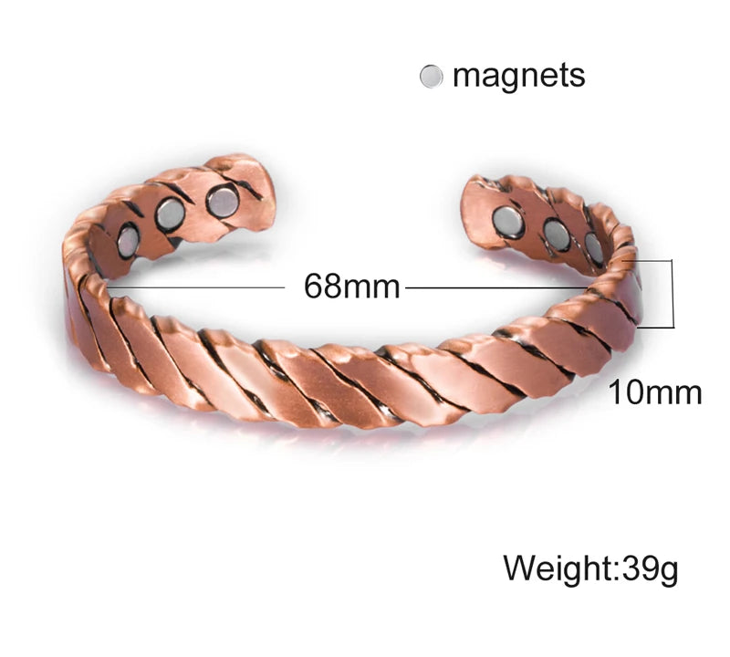 Pure Copper Magnetic Open Cuff Bangle – Vintage Adjustable Bracelet for Men Women