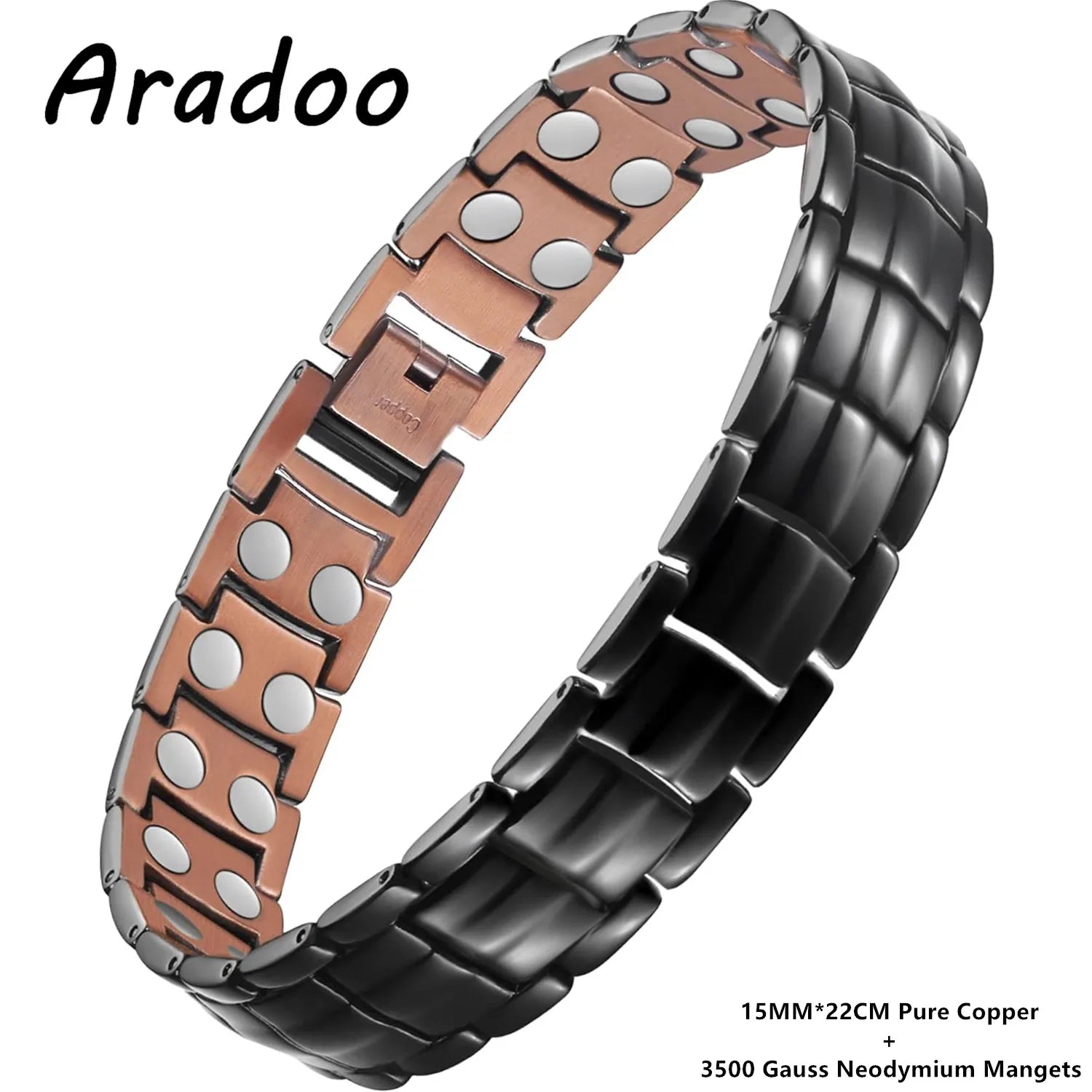ARADOO Premium Copper Bracelet for Men with Strength 5000 Gauss Magnets Titanium Steel Wristband Jewelry Gifts