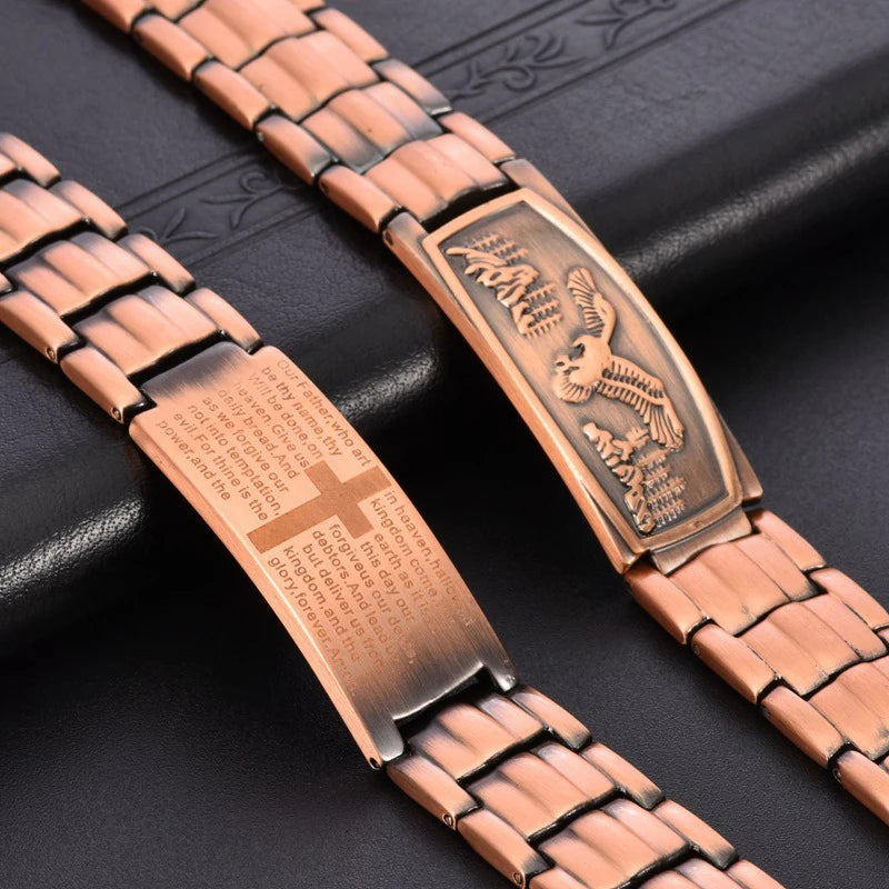 Men's Magnetic Bracelet with 99.99% Pure Copper Jewelry, Magnetic Field Therapy Jewelry and Eagle Pattern