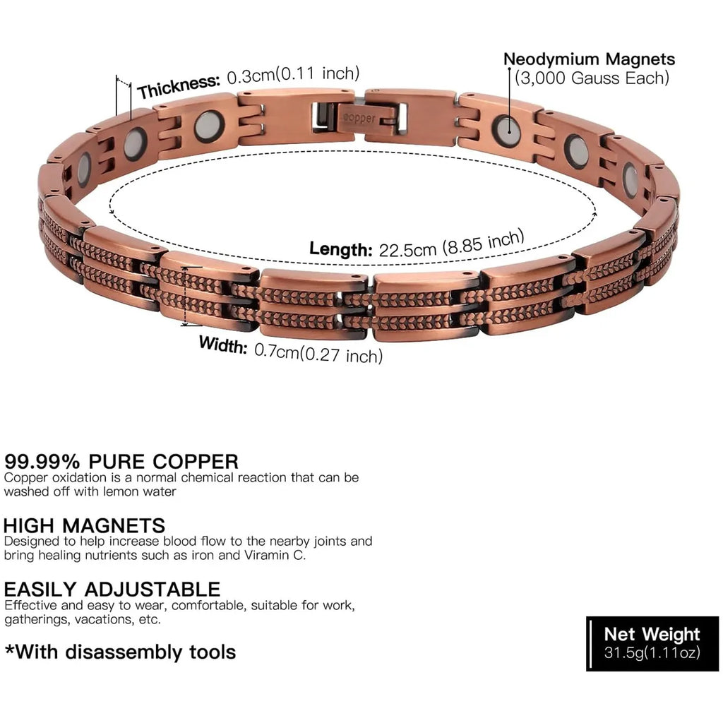 ARADOO Wheat Ear Design Copper Bracelet for Women's Pure Copper Magnetic Adjustable Bracelet Jewelry Gifts