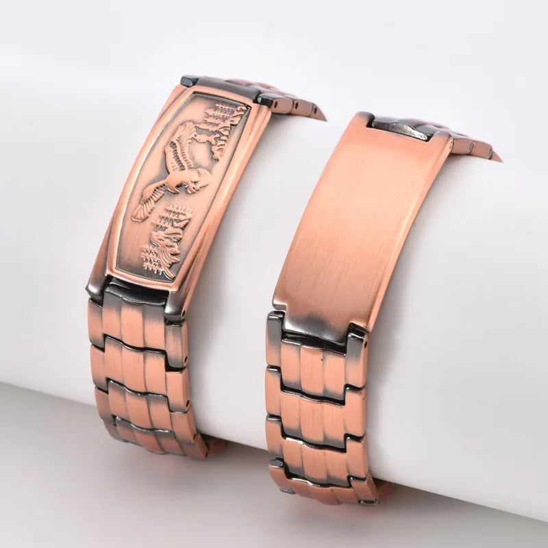 Eagle double row magnetic copper bracelet red copper with curved piece turtle back copper magnetic bracelet