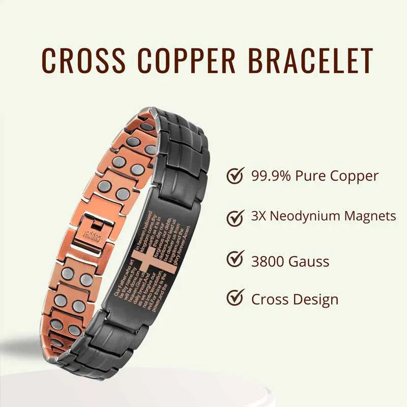Men's Copper Cross Magnetic Bracelet - Adjustable Black Copper Jewelry