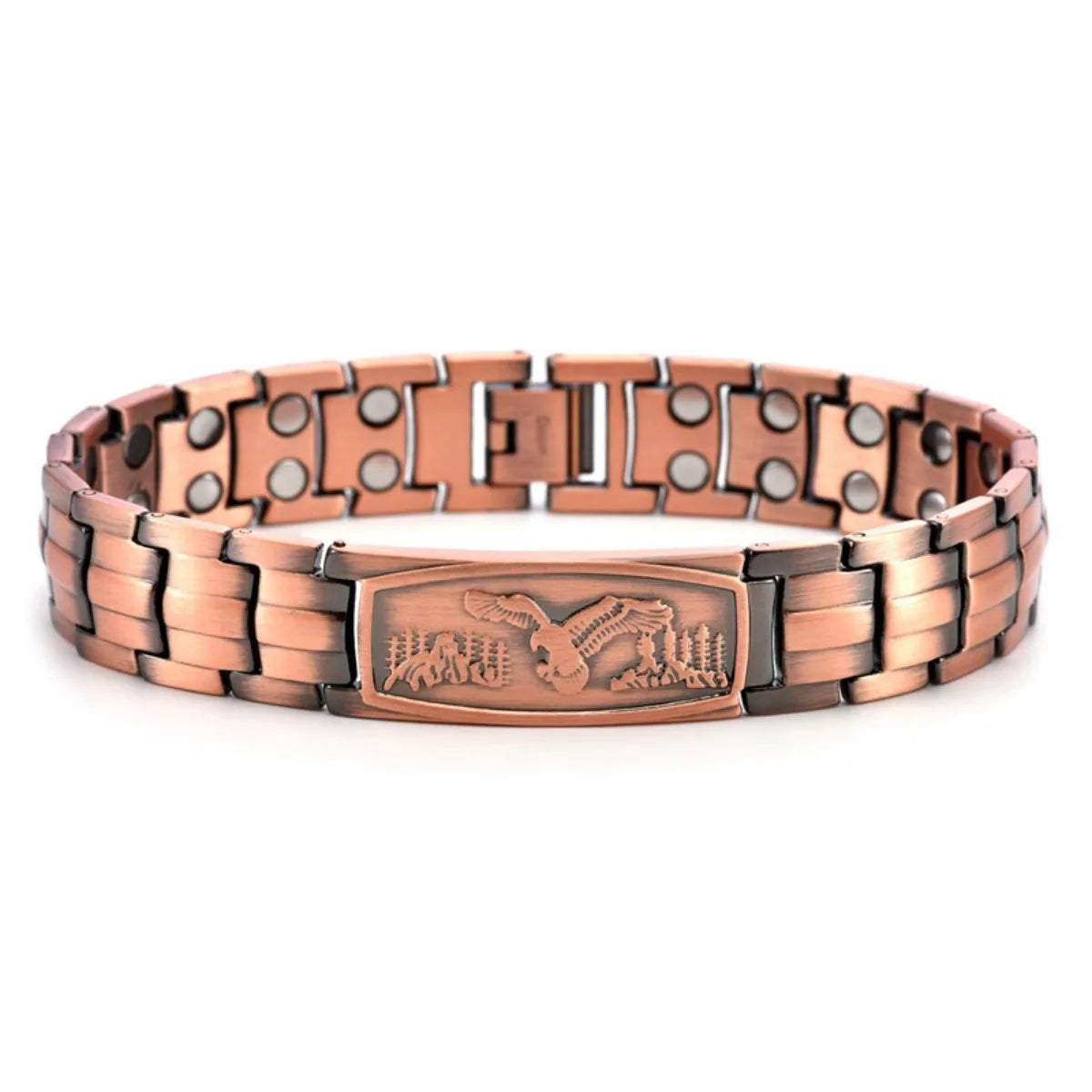 Eagle double row magnetic copper bracelet red copper with curved piece turtle back copper magnetic bracelet
