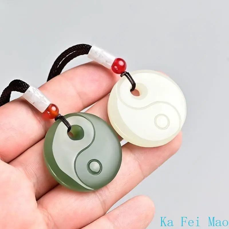 Natural Hotan Jade Tai Chi Bagua Pendant Necklace – Couples Fashion Jewelry