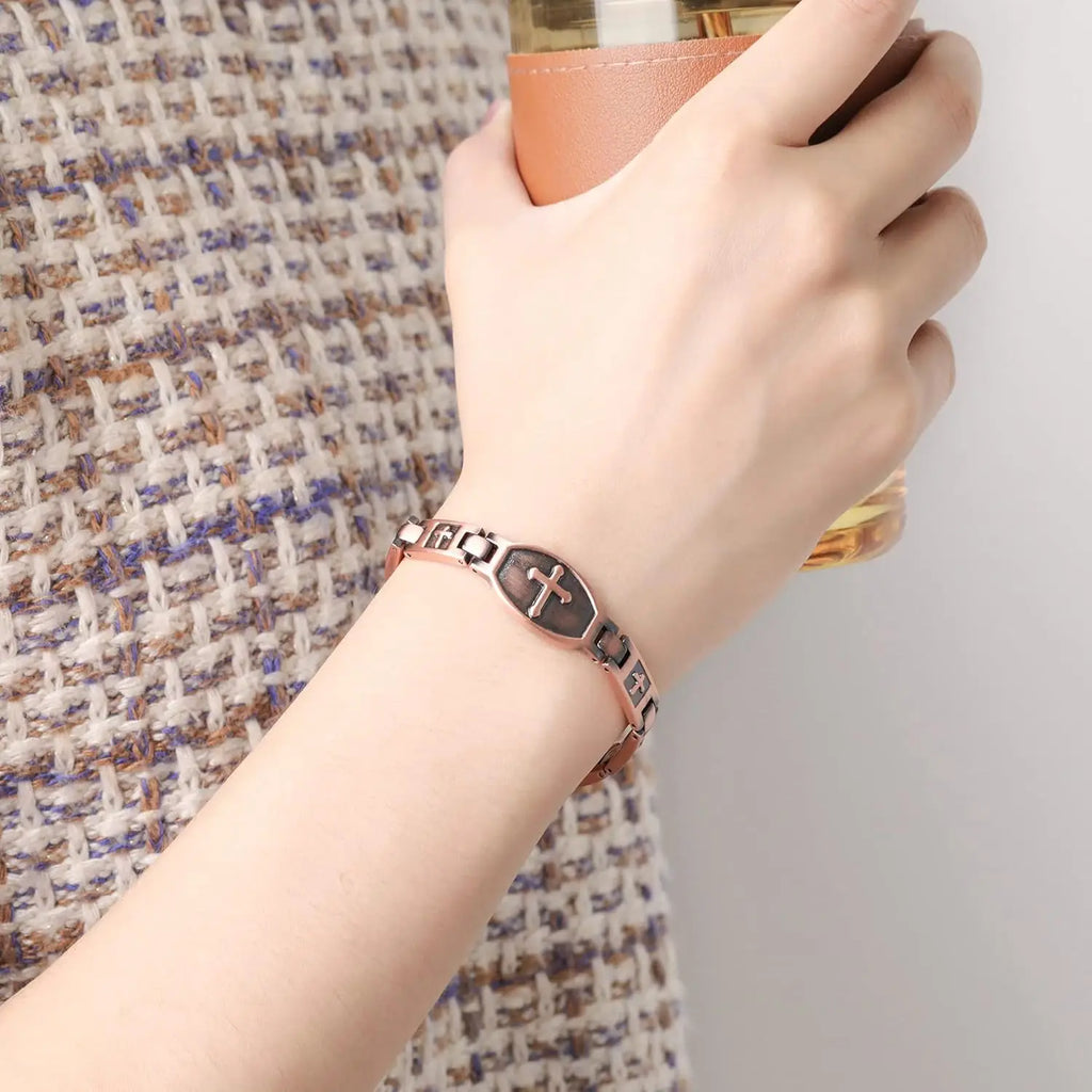 ARADOO Classic Cross Copper Bracelets for Women Men Magnetic Couple Copper Bracelet Valentine's Day Jewelry Gifts
