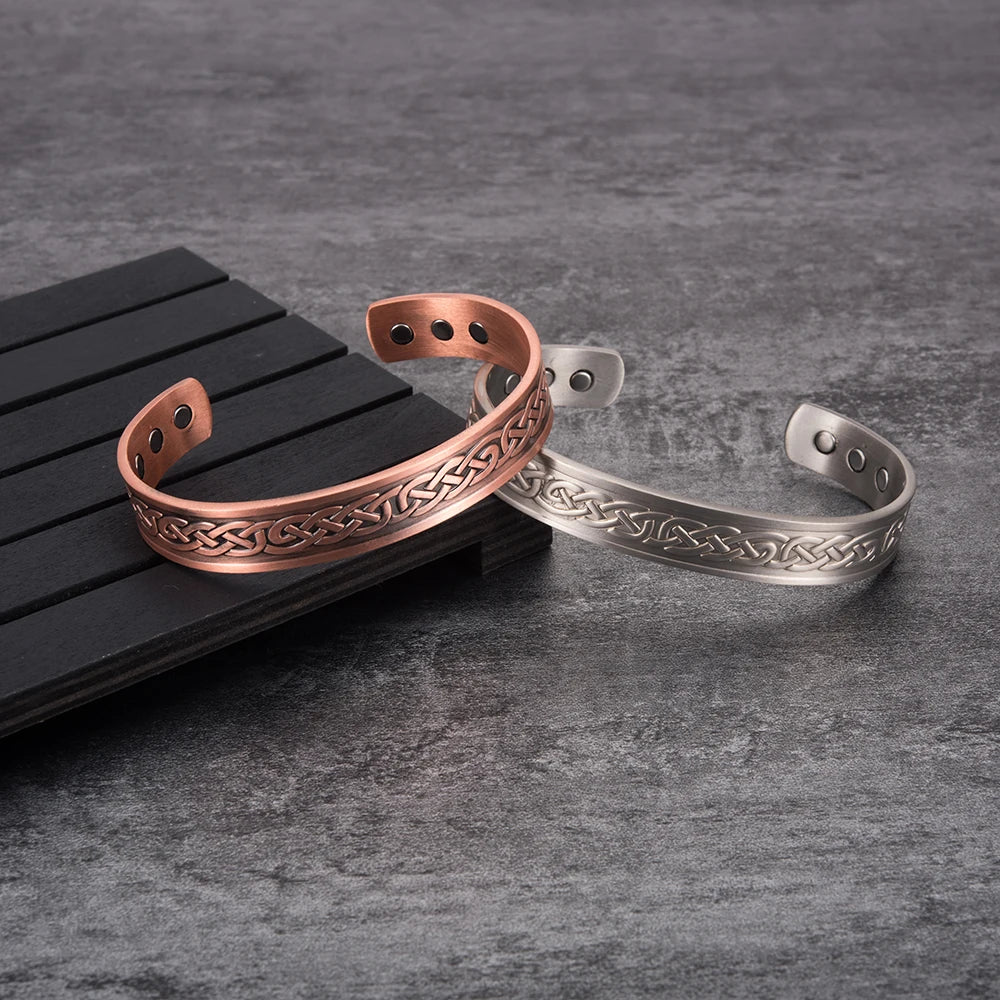 Pure Copper Magnetic Open Cuff Bangle – Vintage Adjustable Bracelet for Men Women