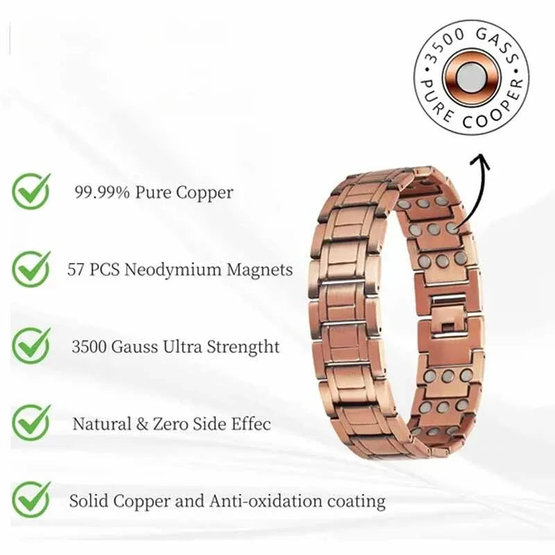 Men's copper magnetic bracelet set with three rows of magnetic chains and disassembly tools. Durable gift with size adjustment t