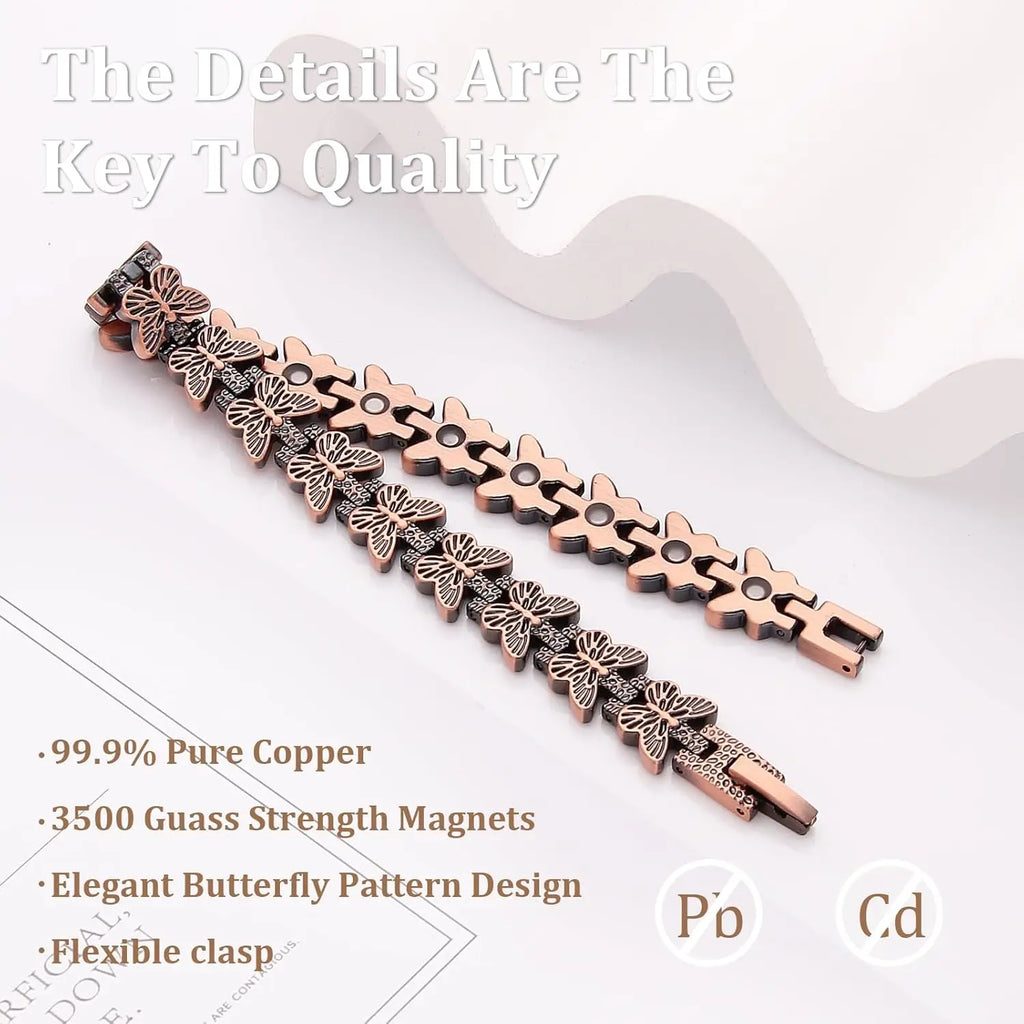 ARADOO Premium Copper Butterfly Bracelet for Women with 3500 Gauss Neodymium Magnetic Bracelet Jewelry Gifts