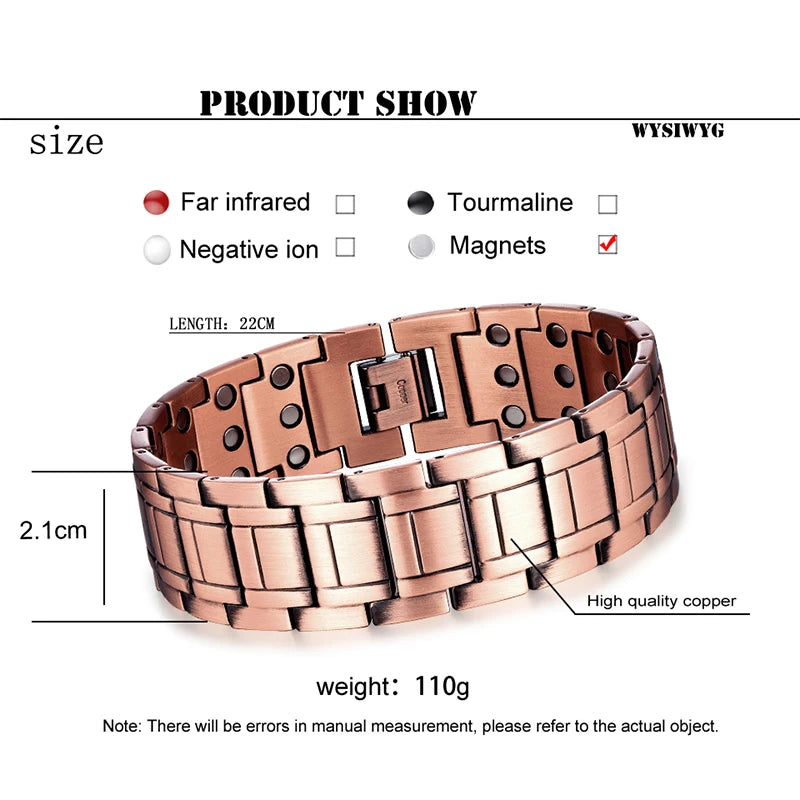 Europe And United States Retro Magnetic Energy Bracelet Three Rows Of Magnet Men's Pure Copper Bangle Fashion Hand jewelry Gifts