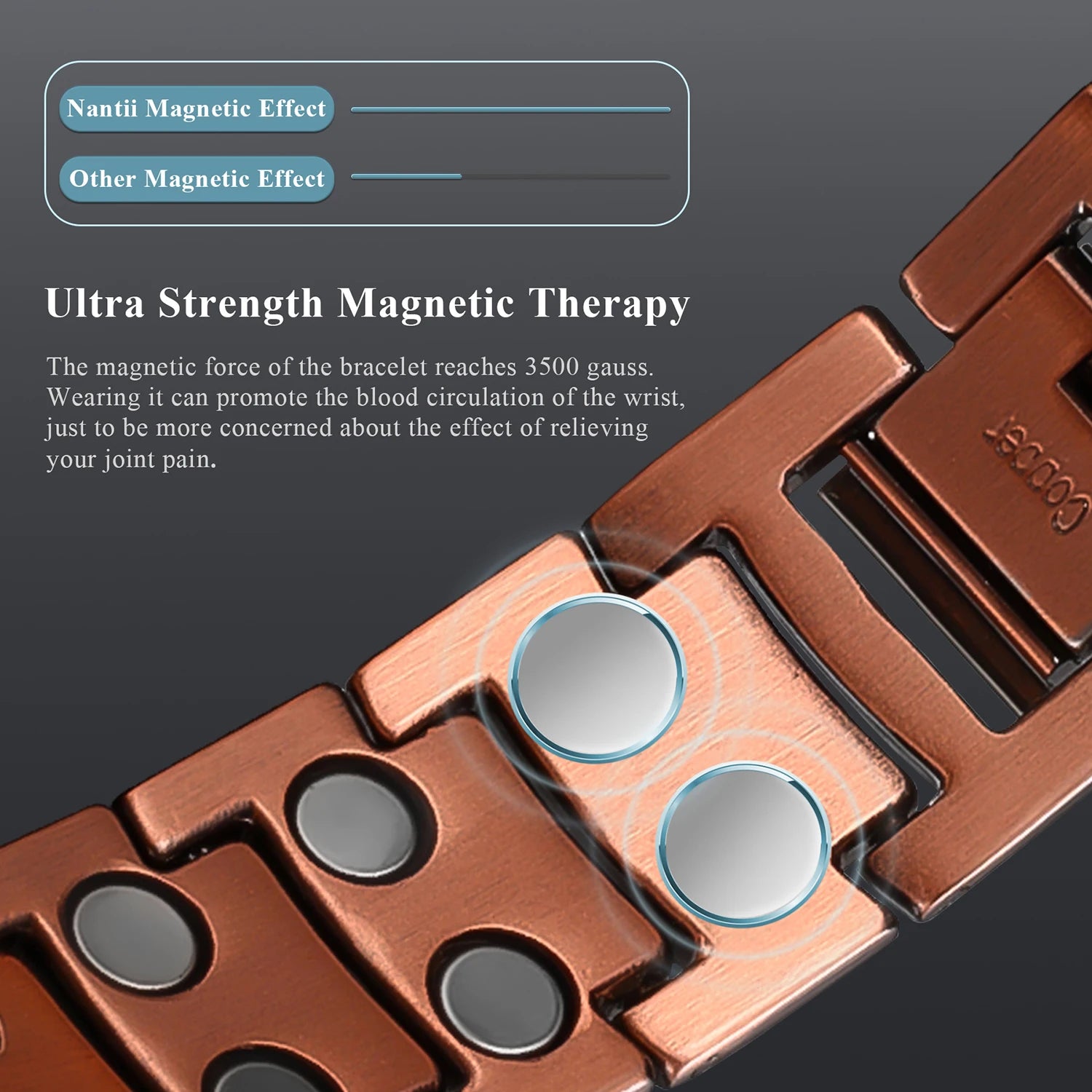 Pure Strength Copper Magnetic Bracelets for Men with Double Row Neodymium Magnets Adjustable Size Healing Bangle Couples Gifts
