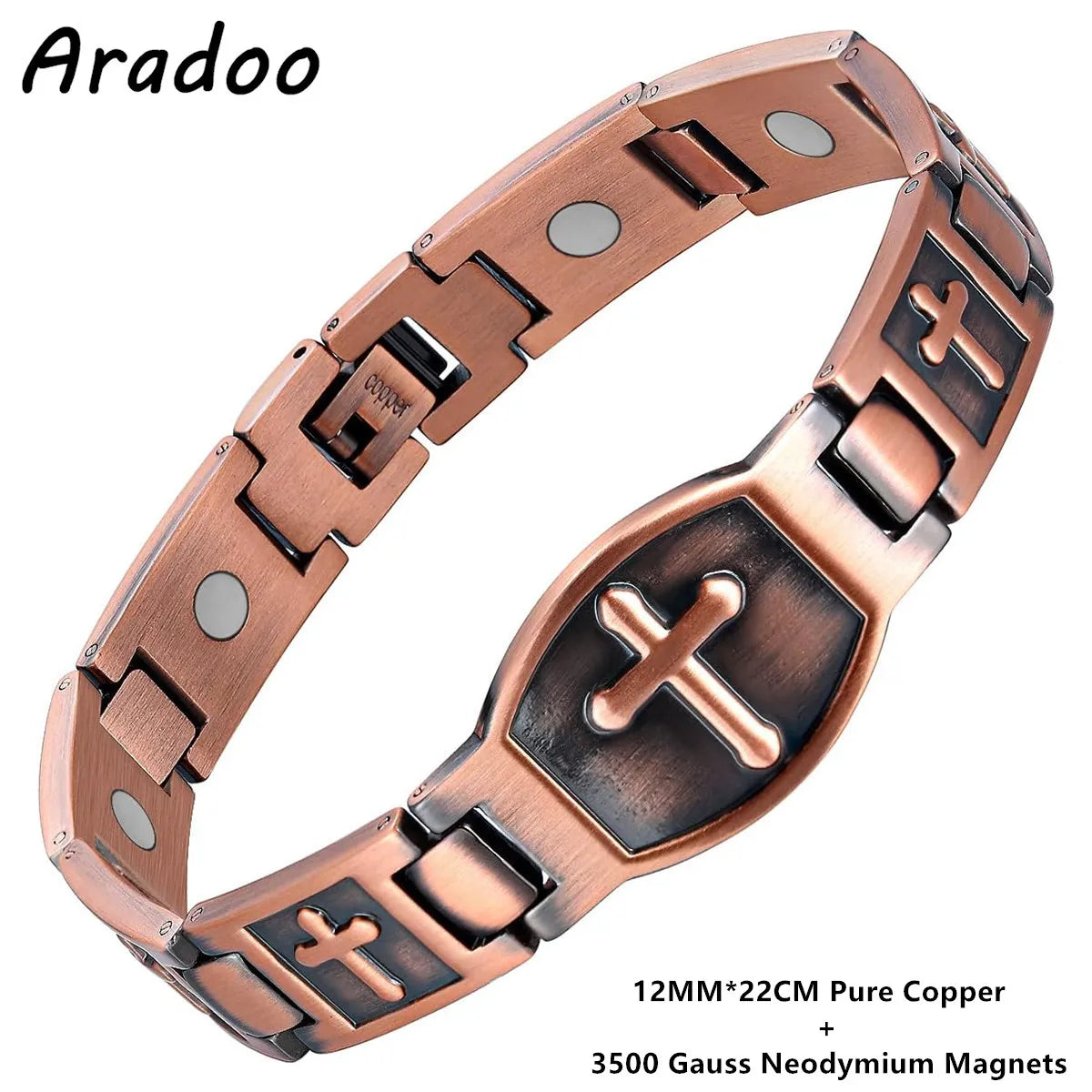 ARADOO Classic Cross Copper Bracelets for Women Men Magnetic Couple Copper Bracelet Valentine's Day Jewelry Gifts