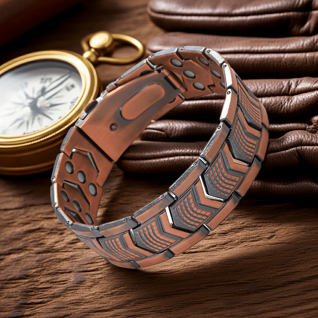 Antique Copper Shield Link Bracelet – Vintage Retro Wristband for Men - Craftopia