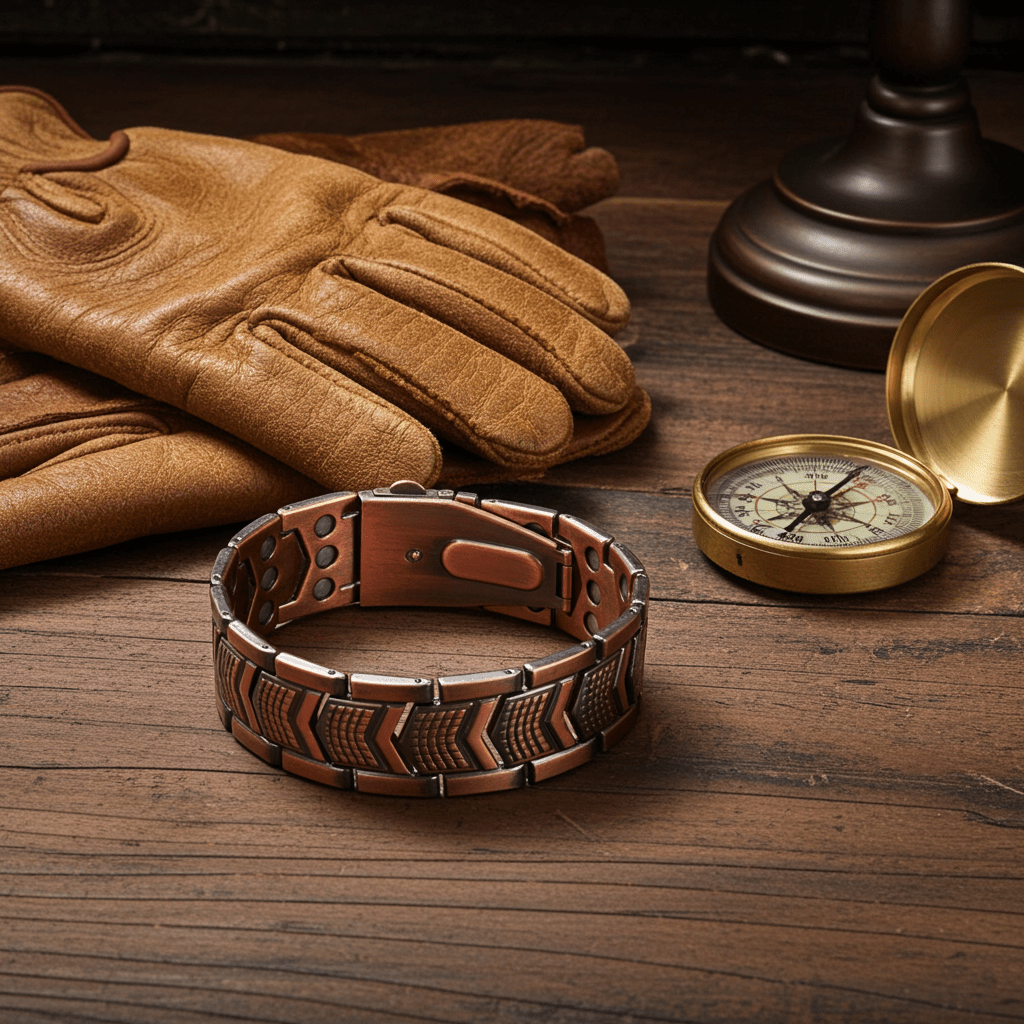 Antique Copper Shield Link Bracelet – Vintage Retro Wristband for Men - Craftopia