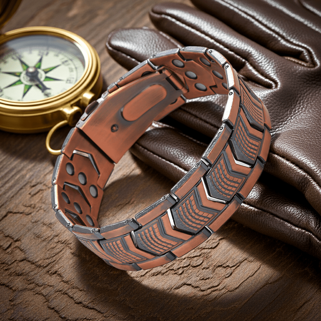 Antique Copper Shield Link Bracelet – Vintage Retro Wristband for Men - Craftopia