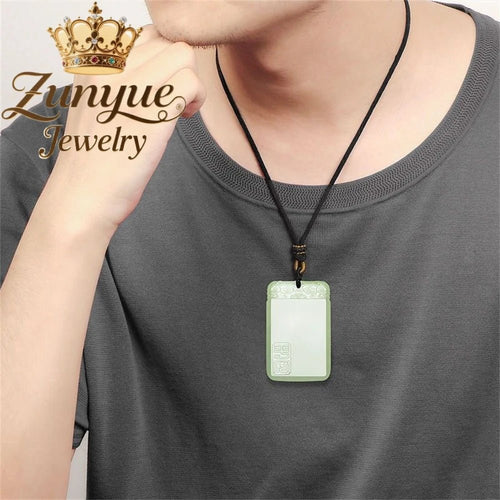 Auspicious Cloud Peace Jade Card Pendant – Elegant Luxury Jewelry - Craftopia