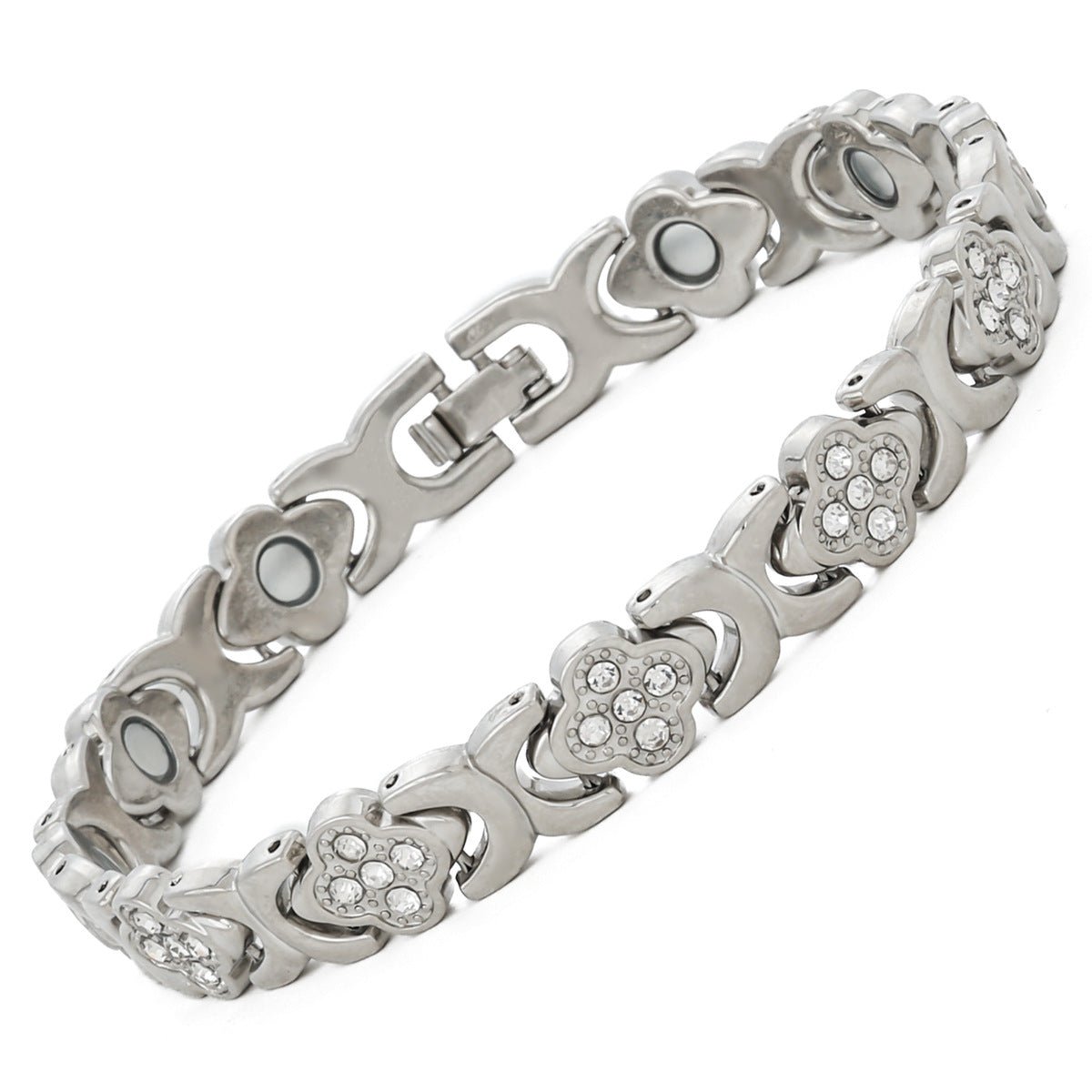 Clover Magnetic Bracelet for Women – Lightweight Alloy with Rhinestones - Craftopia
