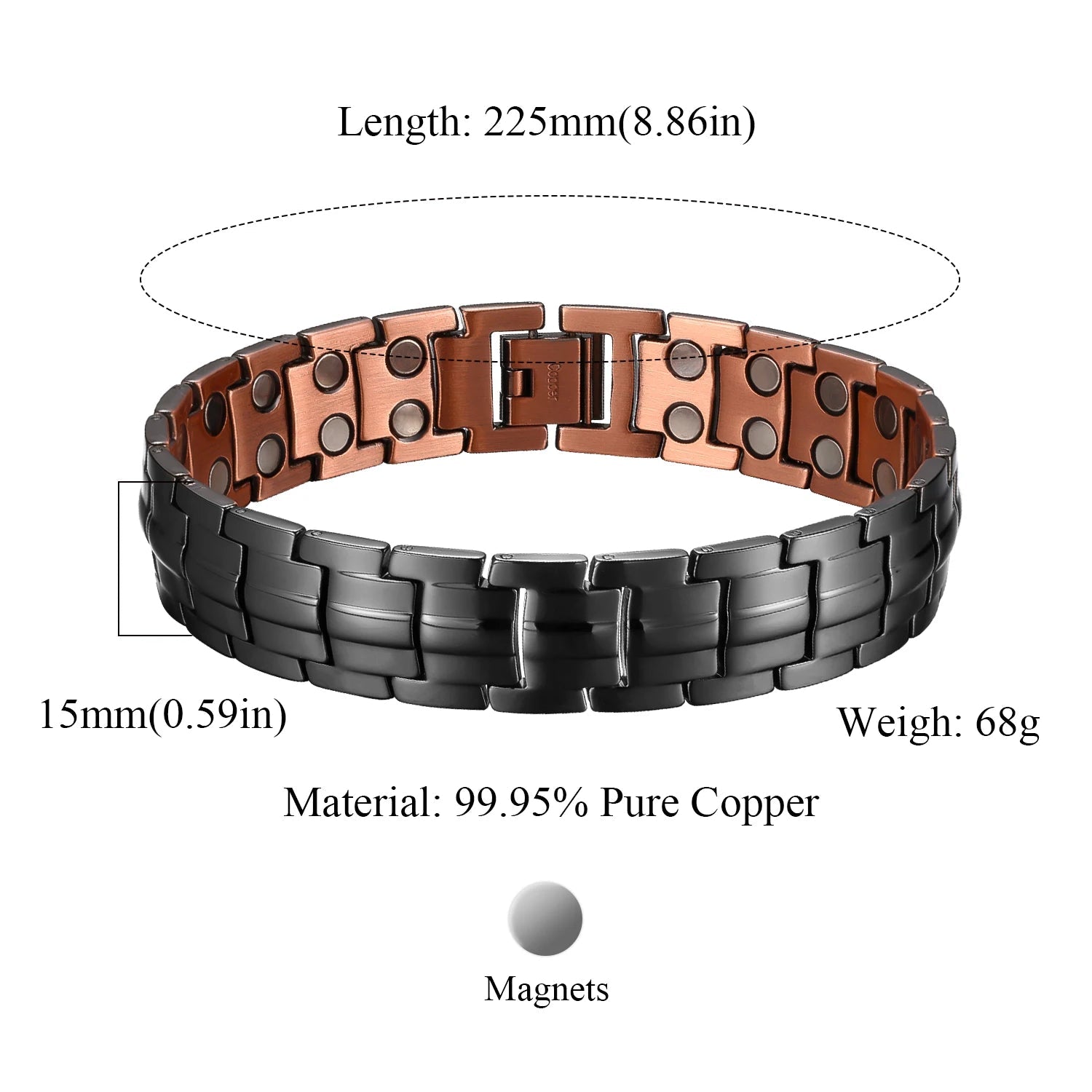 Double Row Copper Magnetic Bracelet for Men – Adjustable Couples Jewelry Gift - Craftopia