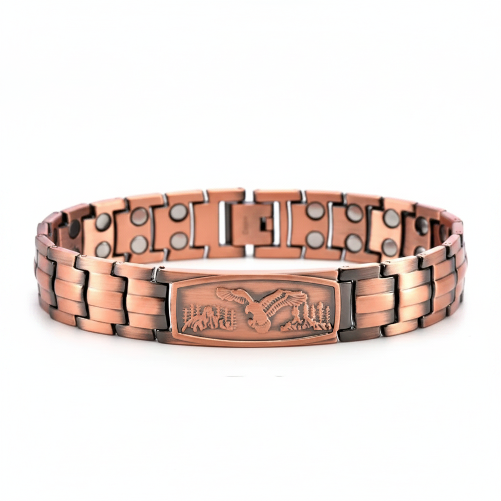 Eagle Double Row Copper Magnetic Bracelet – Red Copper Wristband for Men