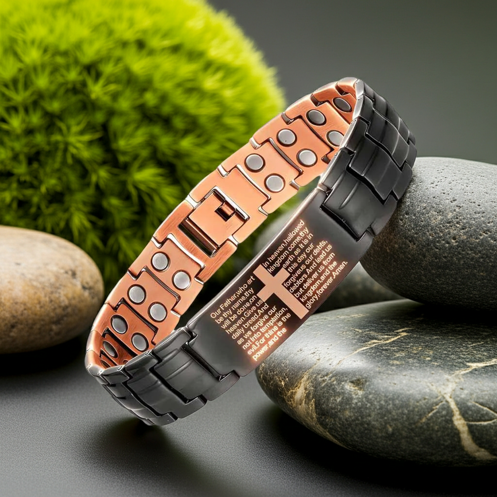 Copper Cross Magnetic Bracelet for Men – Adjustable Black Copper Jewelry