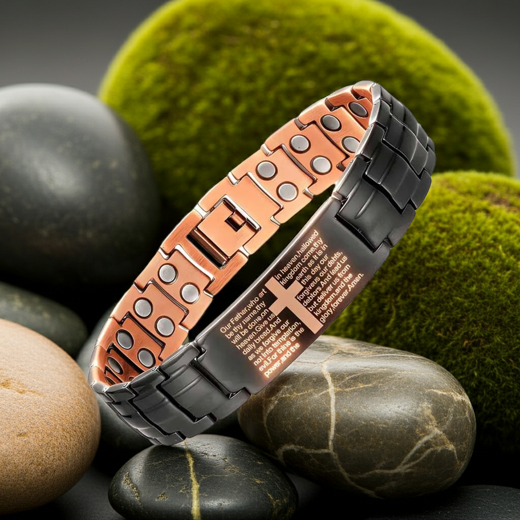 Copper Cross Magnetic Bracelet for Men – Adjustable Black Copper Jewelry